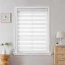 Joydeco Cordless Zebra Blinds for Windows, Dual Layer Light Control Window Blinds with Light-Proof Aluminum Cover, Free-Stop Roller Shades for Home & Office (White,15" W x 48" H)