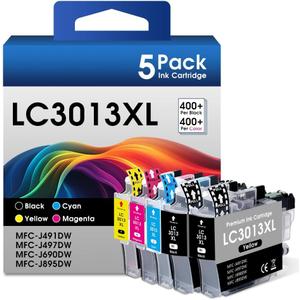 LC3013XL Ink Cartridges Replacement for Brother LC3013 XL LC3011 LC3013BK Printer Ink Work for Brothers MFC-J497DW MFC-J491DW MFC-J895DW MFC-J690DW (BK/C/M/Y, 5Pack)