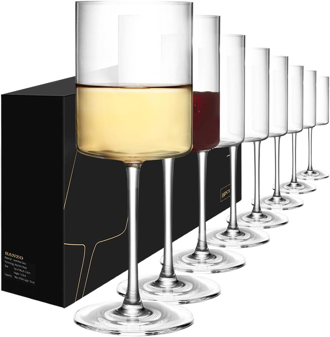 SANZO Glasses 15oz, Elegant Square Bowl Design for Home Bar or Dinner Parties (8 pcs, 1 Broken))