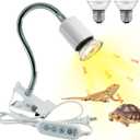 Reptile Heat Lamp,UVA UVB Reptile Light with 360°Rotatable Hose and Timed with 2 Bulbs(25W,50W),Basking Calcium Light Heat Lamp Bulbs for Turtle,Bearded Dragon,Lizard,Snake Tank(White)