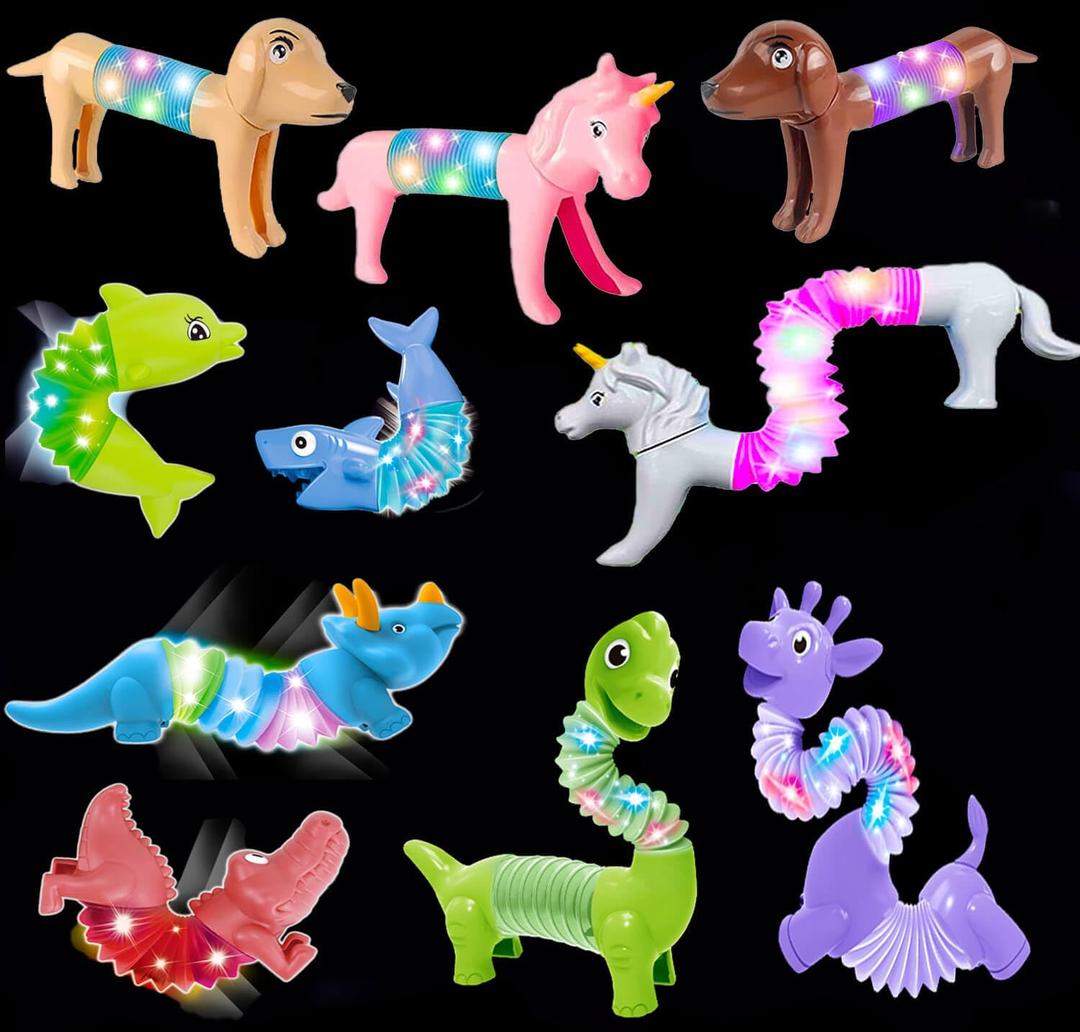 10PCS LED Animal Pop Tubes Fidget Toys, Sensory Stress Relief Toys for Autism, Goodie Bag Stuffers for Kids, Treasure Box Toys & Classroom Prizes, Party Favors for Kids 3-5