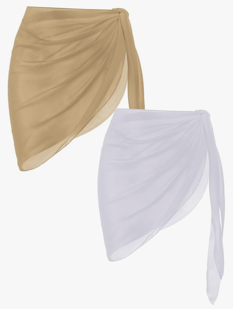 Ekouaer 2 Pieces Women Beach Sarongs Sheer Cover Ups Chiffon Bikini Wrap Skirt for Swimwear S-XXL