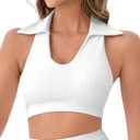 RIOJOY Womens Workout Tennis Crop Top Collared Sleeveless Racerback Tank Top with Padded Sports Bra Golf Shirts (Medium, White)