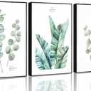 3Pcs Sage Green Botanical Canvas Wall Art Minimalist Green Eucalyptus Leaf Plantain Jungle Painting Picture Wall Decor Posters Prints Artwork For Living Room Bedroom Office Kitchen Home Decor Unframed, 16"x24"