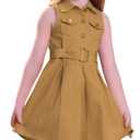 OBEEII Toddler Girls Denim Jeans Dress Sleeveless Summer Casual Lapel Collar Pleated Ruffle Dress with Belt Kids Spring Birthday Tea Party Cute Flap Pockets A-line Sundress Brown 2-3 Years