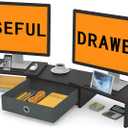 WESTREE Dual Monitor Stand Riser with Drawer, Adjustable Length and Angle Monitor 2 Solts for Phone & Tablet, Desktop Organizer Stand for Computer/Laptop/PC/Printer (Black)