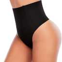 Werena Tummy Control Thong Shapewear for Women Seamless Shaping Thong Panties Body Shaper Underwear (Large, 01# Black-mid Waisted(has Boning))