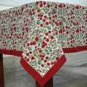 Ridhi Floral Hand Block Print Cotton Table Cover Boho Washable 72X160 Inch Garnet Red Rectangle Tablecloth for Dining Table Birthday Party Kitchen Wedding Event Christmas Thanksgiving Farmhouse
