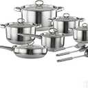 Stainless Steel Cookware Set, 15 Piece Set with Steel Handle, Composite Bottom for Daily Cooking (15), Set of 15