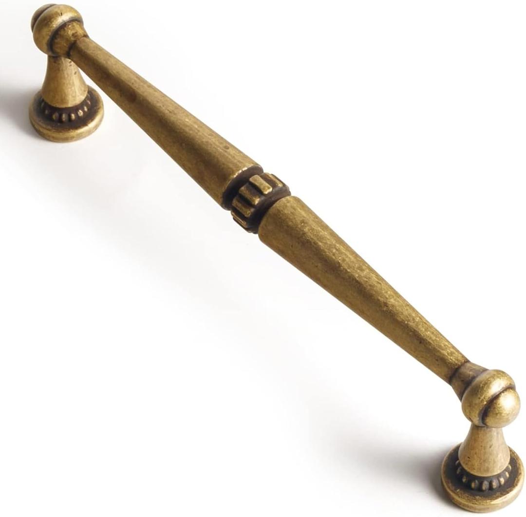 Goo-Ki 6 Pack Industrial Cabinet Pulls Antique Brass Drawer Pulls, 6-5/16 Inch c-c Vintage Brass Gear Cabinet Handles Solid Zinc Alloy Kitchen Hardware