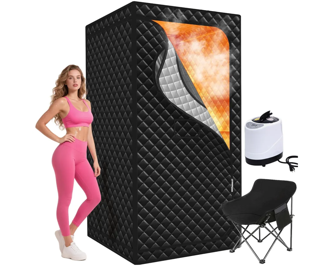 Portable Sauna for Home, Upgraded Large Size Home Sauna Box with 3L 1300W Steamer, Big Folding Chair, 9 Levels Heat,Timer, Remote Control - Personal Steam Room Tent for Relaxation Spa 3'x3'x5.9' Black