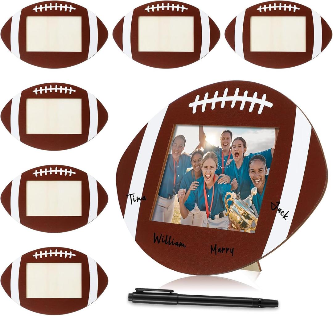 6 Pcs Football Party Decor Picture Frames with Signature Pens Fits 4 x 6 Inches Photos Wooden Picture Frame Team Gift Plate Plaque Home(Football)
