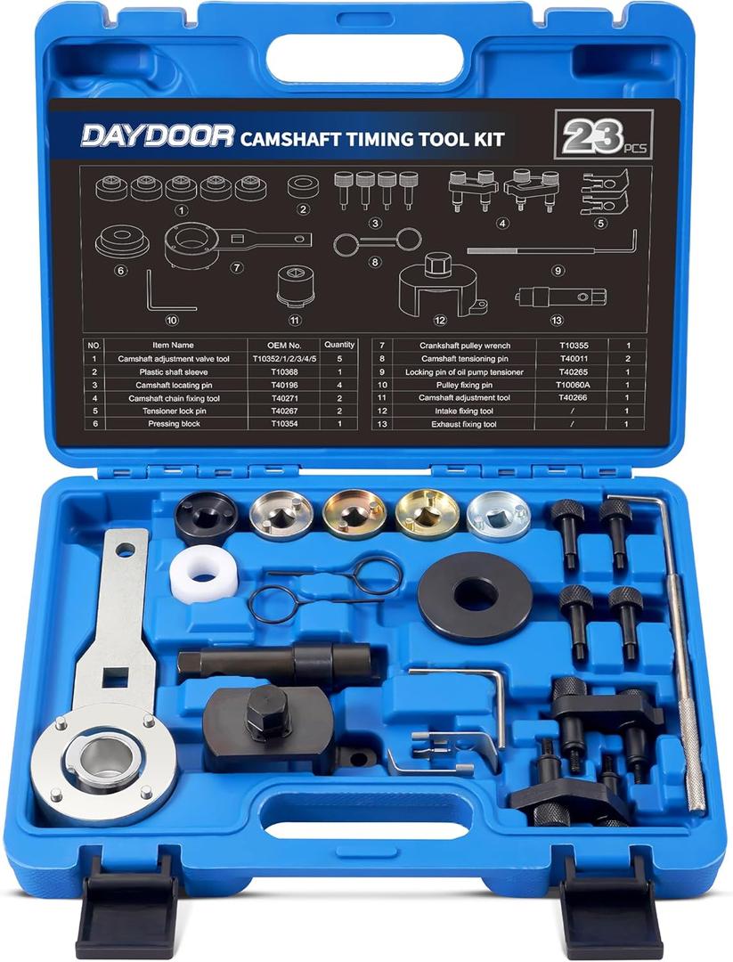 DAYDOOR Camshaft Crankshaft Engine Timing Tool Kit with Storage Case Compatible with Audi VW VAG 2006-2018 EA888 1.8 2.0 TSI TFSI T10355 T10060A T10352 T10368 T40011 T40196 T40268-23 PCS