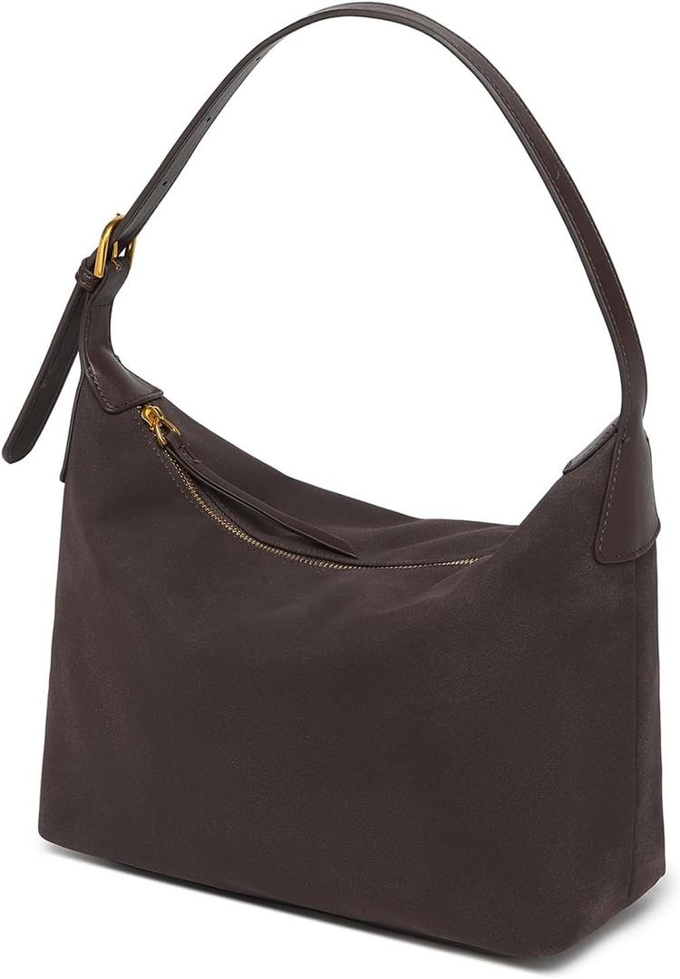 Medium Suede Hobo Bags for Women 10.6 Inch, Matte Faux Leather Shoulder Bag with Adjustable Strap, Slouchy Crossbody Purse