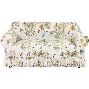 FUANGUI Loveseat Couch Cover Slipcover 1 Piece, Stretch Printed Love Seat Sofa Cover for 2 Cushion Couch with Skirt, Couch Slip Covers Pet Friendly, Washable Furniture Protector (2-Seater, 57"-70") (Medium)