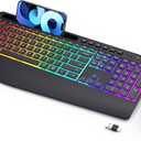 Wireless Keyboard and Mouse Combo - Dual System RGB Backlit Mouse and Keyboard,2.4G Rechargeable,Full-Sized Ergonomic Silent Design with Phone Holder for Windows Mac PC Laptop (Black-V1)