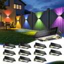 Solar Fence Lights Outdoor,12Pack,Warm White+RGB 9 Colors,1200mAh,Up and Down Fence Lights Solar Powered Waterproof,Solar Wall Lights for Fence,Backyard,PorchBlack