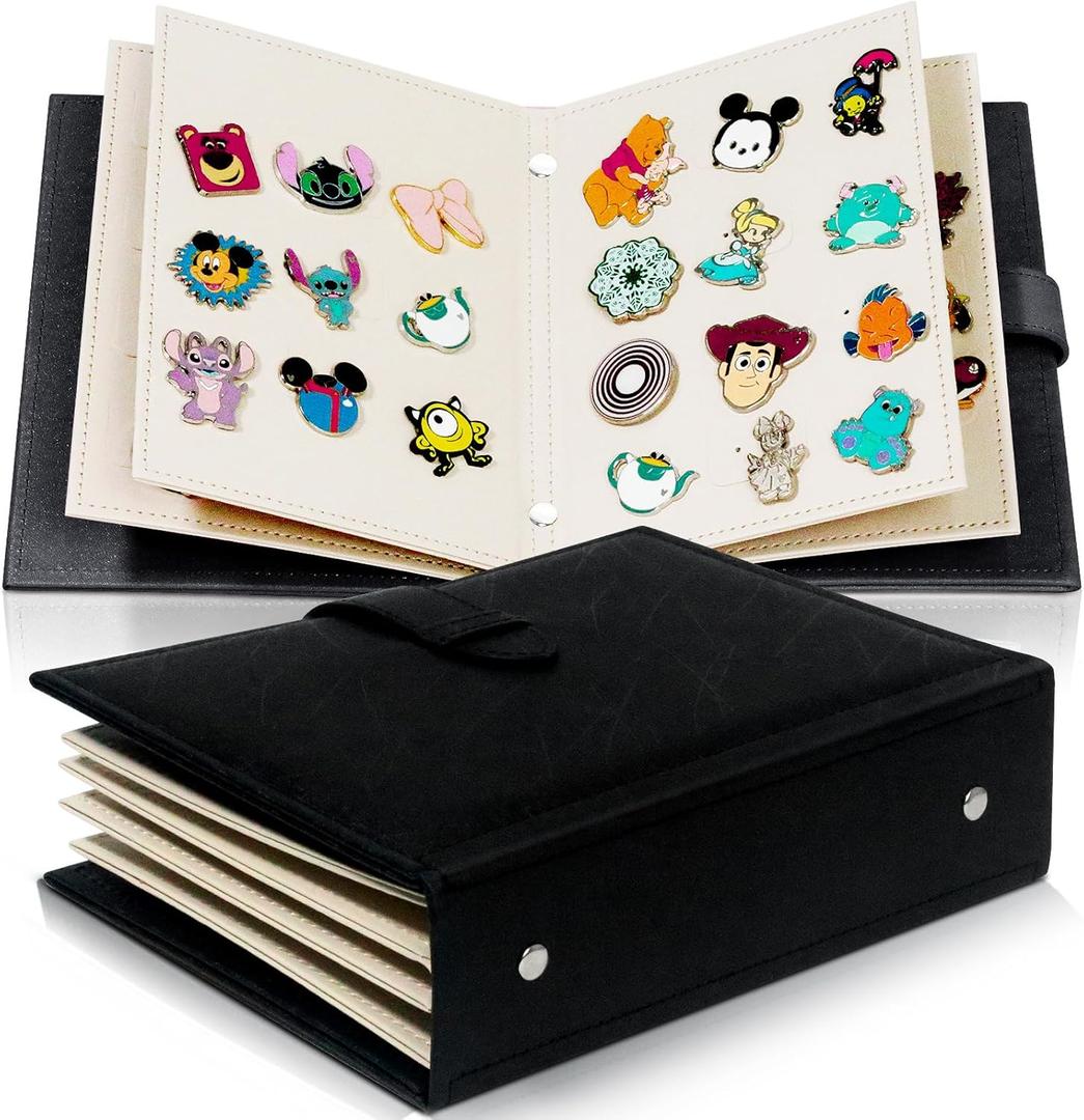 Portable Enamel Pin Album, CollectHall Pin Trading Book, to Display and Trade Your Disney Pins, 42 Pins Capacity, PU Leather Pin Holder, Fit Rubber Pin Back, Black, CHMTC11-H