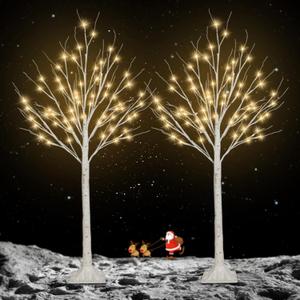 2 Pack 4FT 100LED Christmas Lighted Birch Tree, Timer Function Prelit Artificial Tree Lamp Plug in with Warm White Lights, 2 Modes Twinkling Twig Trees for Indoor Outdoor Party Christmas Decorations