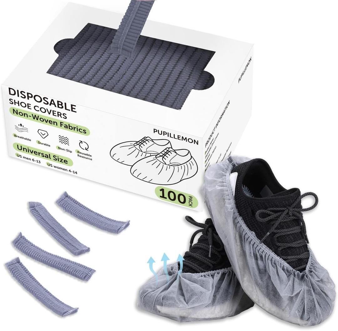 100Pcs(50 Pairs) Non-Woven Shoe Covers Disposable Non Slip for Indoors, Breathable | Durable Booties for Shoes Covers, Fits Up to Size 13 US Men (Gray)