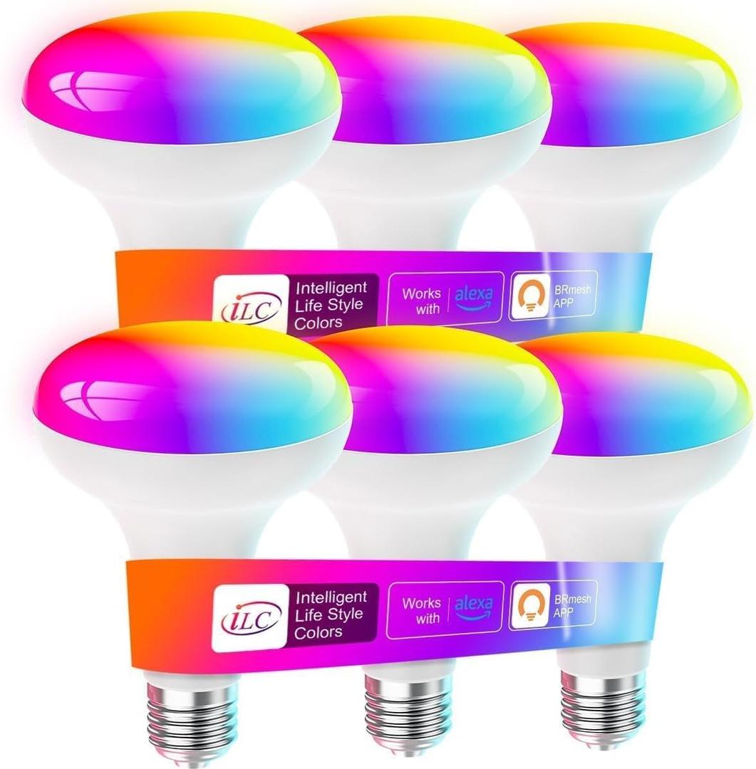 ILC BR30 Led Bulb, Alexa Flood Light Bulbs, Compatible with Alexa Required Echo Device, (Equivalent to 70W) Color Changing, Turnable 2700K-6000K Indoor(6 Packs) (Rgb Color + Tunable White)