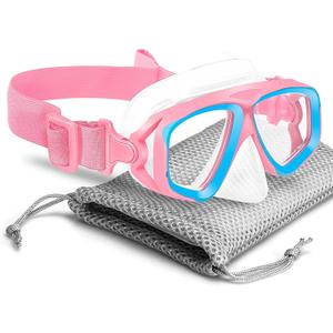 OMGear Kids Swim Goggles With Nose Cover Fabric Strap Dive Snorkel Mask for Children(4-16) Snorkeling Gear Swimming Mask