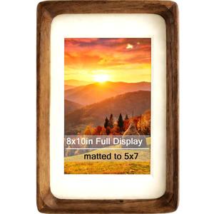 8x10 Solid Wood Picture Frame with Mat, Walnut Wooden Photo Frame with Tempered Glass, Tabletop or Wall Mounted Display
