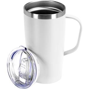 MEBRUDY 19oz Insulated Coffee Mug with Lid, Leak Proof Double Wall Vacuum Travel Coffee Mug with Handle, White