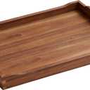 Acacia Wood Serving Tray with Handles, Rectangular Wooden Ottoman Tray for Coffee Table, Breakfast in Bed, Drinks, Kitchen Countertop and Home Decor