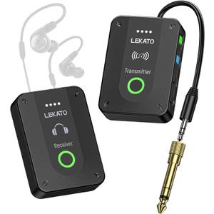 LEKATO Wireless in Ear Monitor System MS-02, Upgraded 2.4G Stereo IEM System Low Latency with Transmitter Belt pack Receiver Auto-Pairing, One to More, in-Ear Monitoring for Church, Band, Singer, Stage