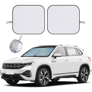 Ziciner 2 PCS Car Windshield Sun Shade, Auto Sun Heat and UV Rays Blocker, 28"31" Foldable Automotive Front Window Sunshade Protector, Universal Vehicle Interior Accessories (Silver-M)