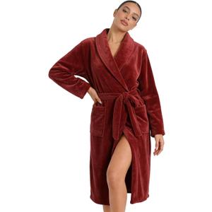 HEARTNICE Womens Fleece Robes, Soft Plush Long Bathrobe, Thick Kimono Robes for Womens, Warm House Coat (Small-Medium, Wine)