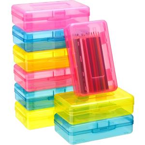 Fainne 24 Pack Clear Plastic Pencil Box, Pink, Yellow, Blue
Stackable Organizer for School Supplies, Large Case for Crayons Markers, Snap-lid Keeps Stationery Secure, Bulk Set