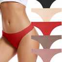 Voenxe Seamless Women Underwear Thongs,No Show Ladies Thong,No Line Workout Breathable Comfortable Panties,Soft Undies,5-Pack, M