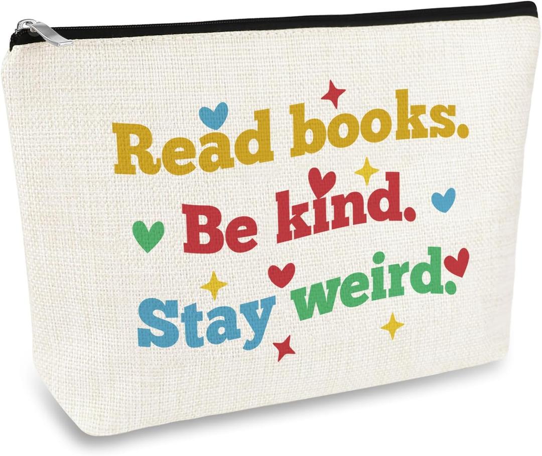 2 x Bookworm Makeup Bag Book Lover Gifts for Women Librarian Bookish Readers Cosmetic Bag Book Club Gift Birthday Graduation Gifts for Books Lover Teacher Friends Daughter Zipper Travel Toiletry Pouch