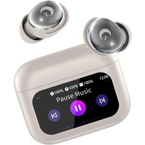 Beige Sleep Earbuds Bluetooth 5.4, 48H Smart Touch Screen in Ear Ear Buds, 2025 Mini Sleep Headphones Small Design for Side Sleepers, 5 EQ Modes, Clear Calls, IPX7 Waterproof in Ear Earphones (Bee White)