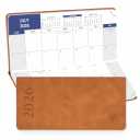 POPRUN 2026 Pocket Monthly Calendar (Jan - Dec), Slim Mini Size-3" x 6.75", 2026 Small Monthly Planner for Purse with Tear-Off Corners, Leather Soft Cover - Black