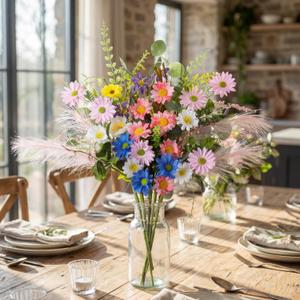 Daifunli 6 Bundles 22" Tall Artificial Wildflowers Flowers Spring Flowers Colorful Silk Spring Decor for Home Indoor Table Vase Arrangement Wedding Party Decor(Bright,Lavender)
