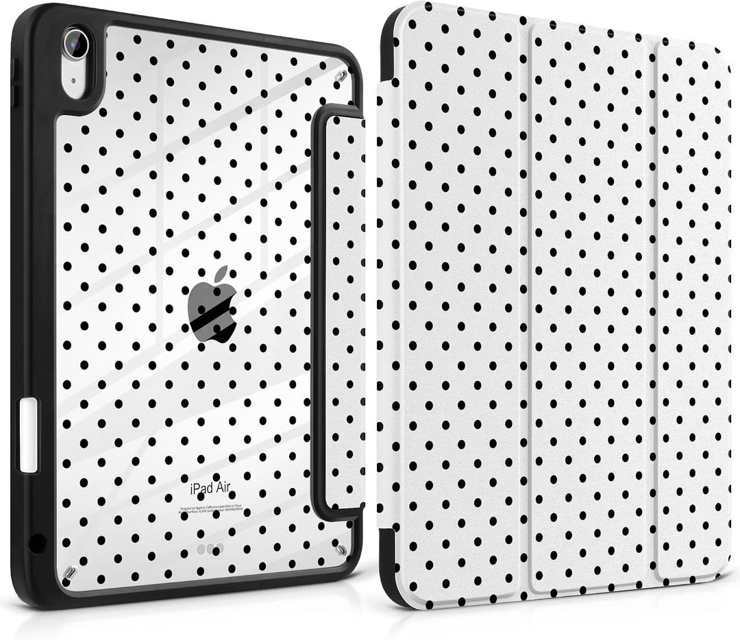 MEEgoodo Case for iPad Air 11 inch M4 2026/M3 2025/M2 2024, for iPad Air 5th/4th Generation Case 10.9 inch 2022/2020, Tablet Cover with Acrylic Transparent Back Shell, Poka Dot Black