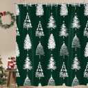 Christmas Tree Shower Curtain Green Background Bathroom Decorative Curtains, Winter Holiday Festival New Year Xmas Trees Shower Curtains, Waterproof Fabric Bathtub Curtains with Hooks 72"x78"