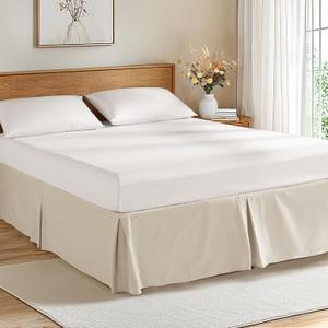 LBRO2M 100% French Linen Bed Skirt King Size 14" Drop Tailored Drape Design Natural Flax Basic Dust Border Soft Bed Skirt (King, Linen)