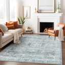 GENIMO Machine Washable 8x10 Area Rugs for Living Room, Non Slip Vintage Rugs, Low Pile Lightweight Chenille Print Rug for Bedroom, Dining Room, Home Office, Blue Gray