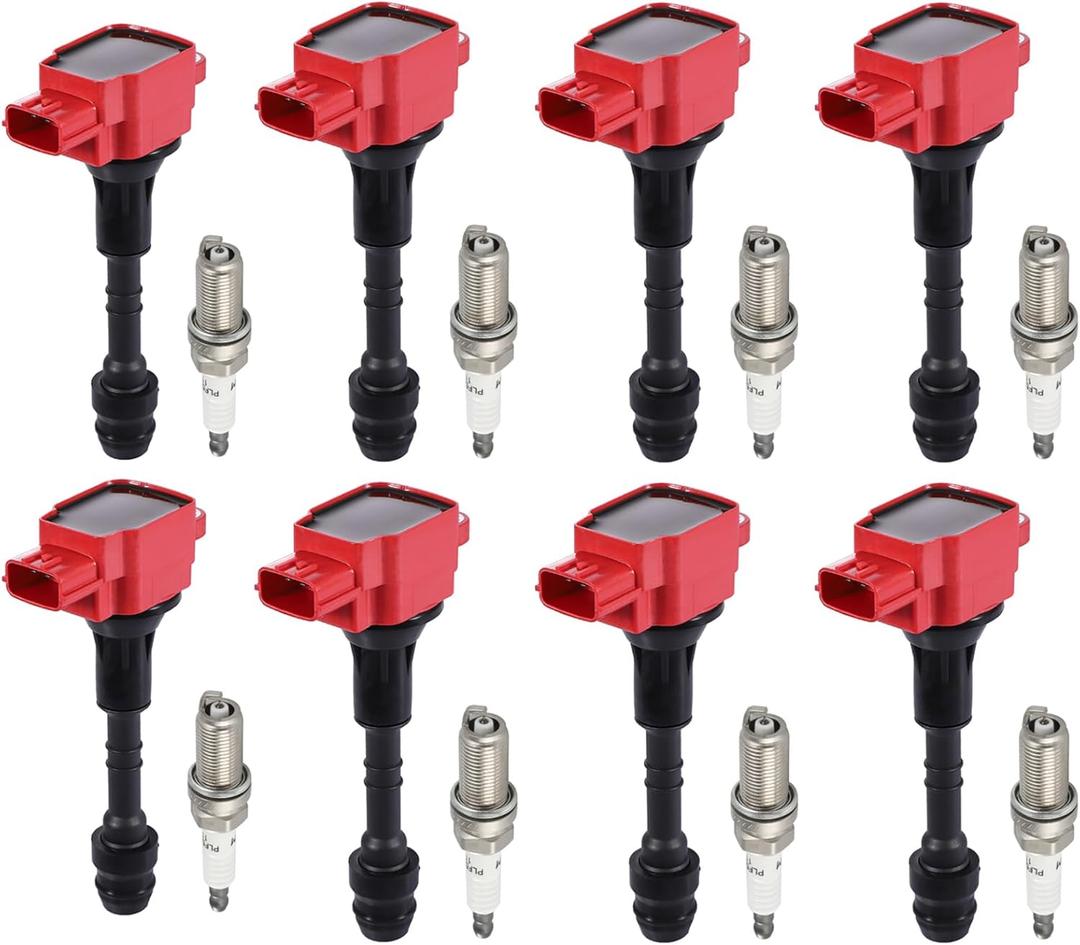 Pindex 8 Pack Ignition Coils and Iridium Spark Plugs,UF510 5018 Coil Pack Kits Compatible with Nissan Infiniti Armada Titan Pathfinder QX56 NV2500 NV3500 5.6L