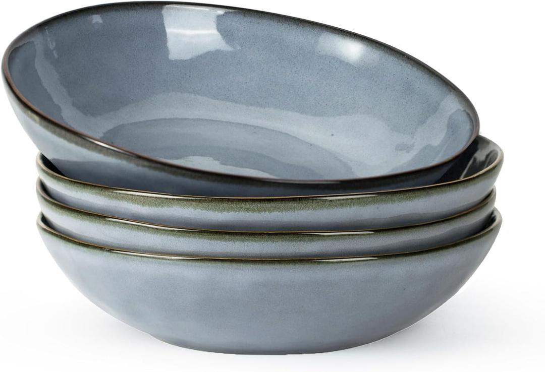 famiware Large Pasta Bowls Set of 4, Ocean Round 8.5" Pasta Serving Bowl Large Dinner Bowls, Kitchen Bowl Set, Microwave and Dishwasher Safe, Scratch Resistant, Blue