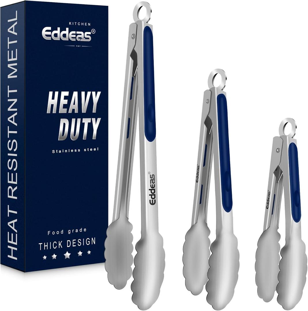 Tongs For Cooking - Heat Resistant 600 Degrees Stainless Steel Kitchen Tong, Heavy Duty Metal Locking Tongs - For Food,Salad, grilling, BBQ 7",9" & 12 inch, set of 3 Dishwasher Safe Blue Tongs For Cooking - Heat Resistant 600 Degrees Stainless Steel Kitchen Tong, Heavy Duty Metal Locking Tongs - For Food,Salad, grilling, BBQ 7",9" & 12 inch, set of 3 Dishwasher Safe Blue