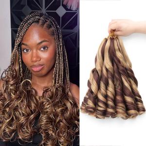 French Curl Braiding Hair Synthetic French Curl Hair Extensions for Black Women Lightweight Pre Stretched Bouncy Curly Braiding Hair for Braids 12 Inch P27/33