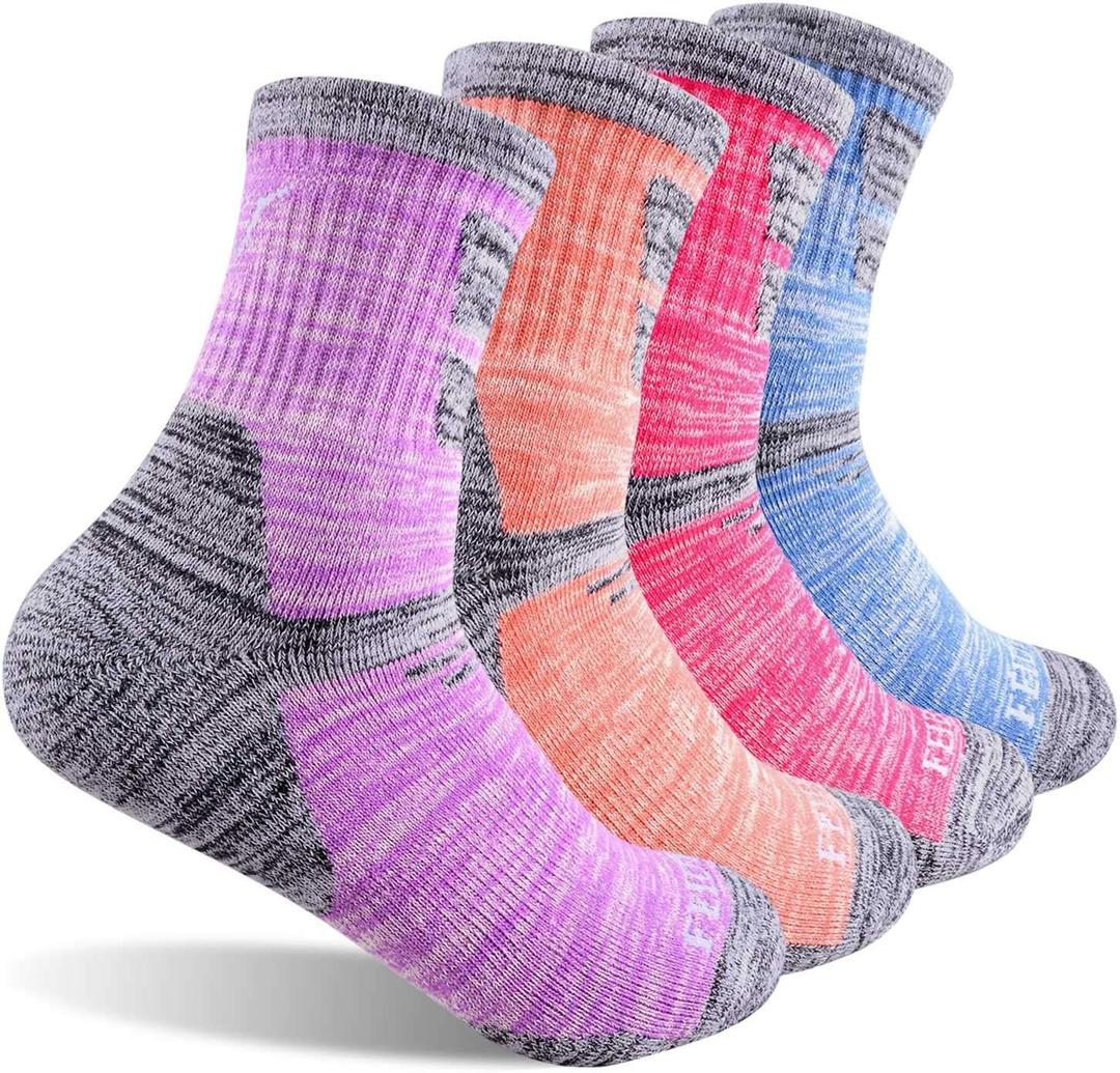 FEIDEER Women's Hiking Walking Running Socks, Multi-Pack Outdoor Recreation Socks Wicking Cushion Crew Socks (M)