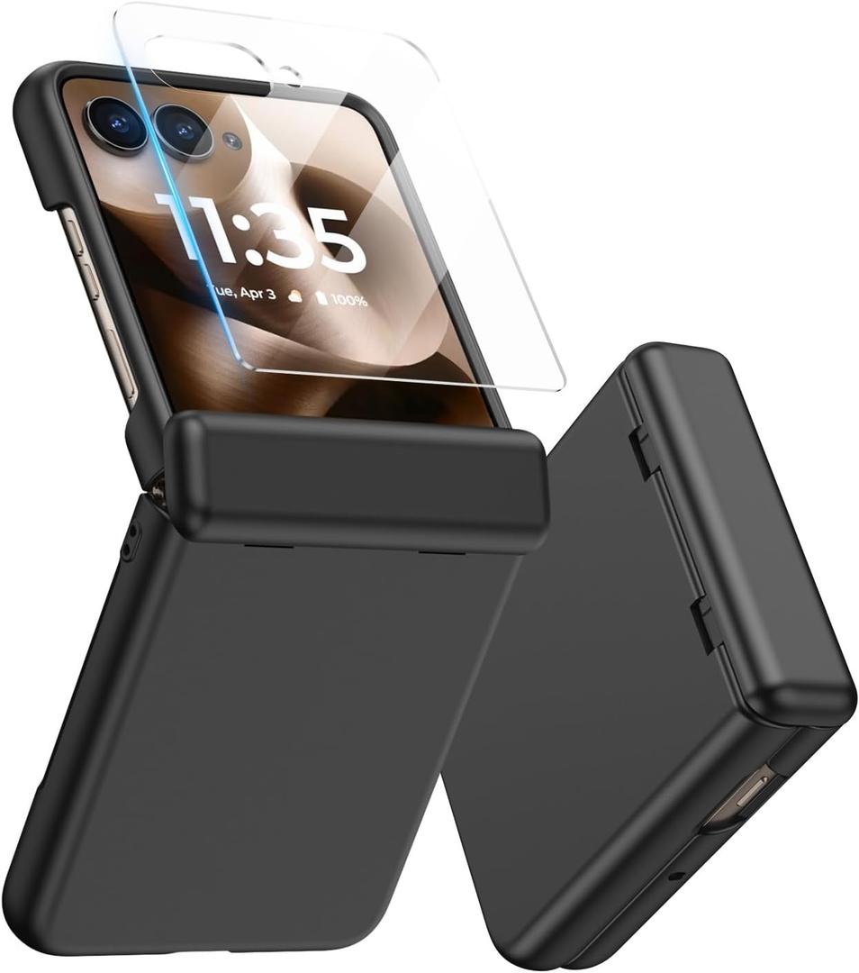 MAKAVO for Motorola Razr Plus 2025/2024 Case, Built-in Outer Screen Protector & Hinge Protection, Slim Fit Hard Full Body Shockproof Phone Cover for Motorola Moto Razr+ 2024/2025, Black