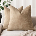 Foindtower Pack of 2 Textured Chenille Throw Decorative Pillow Covers Square Accent Solid Cushion Cover Neutral Farmhouse Pillow Case for Couch Sofa Bedroom Living Room 24x24 Inch,Taupe Khaki Camel