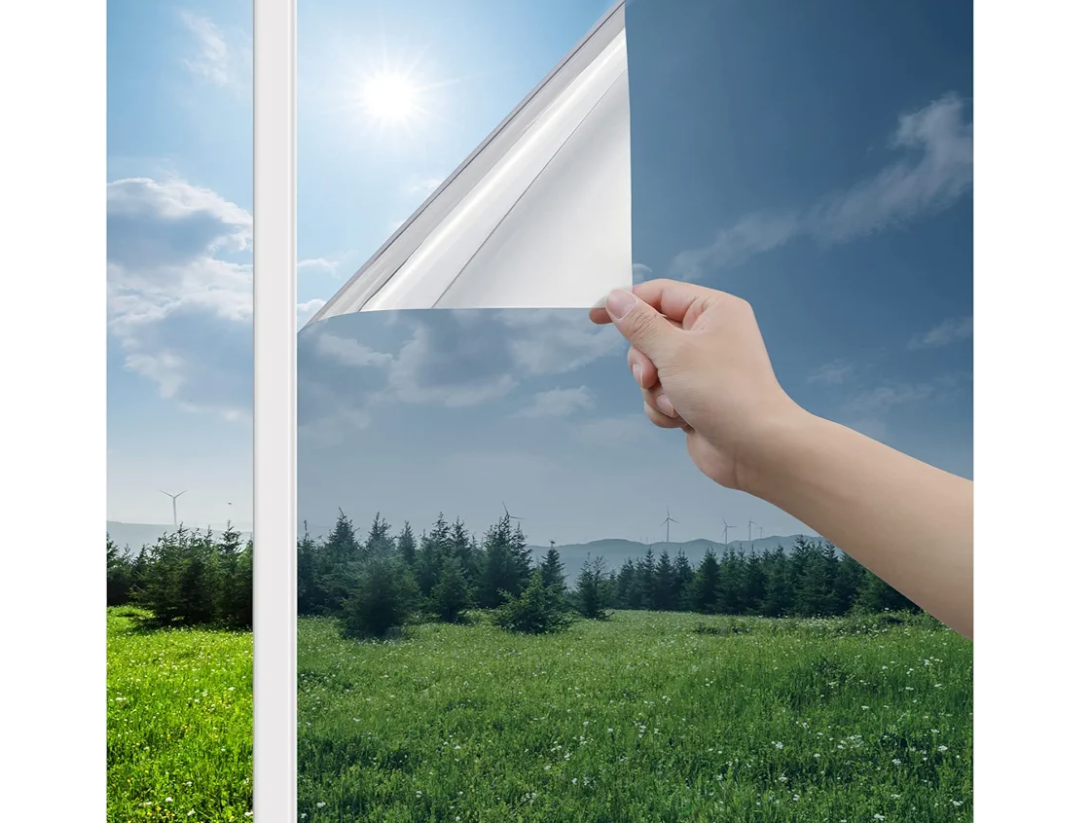 Haton Window Privacy Film One Way Window Tint for Home, Sun UV Blocking Reflective Mirror Film Heat Control, No Glue Static Cling See Out Not in Glass Door Covering, Silver, 17.5" x 78.7